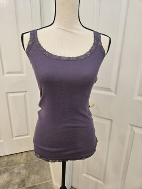 American Eagle Women's Lace-Trim Ribbed Tank Top - Purple